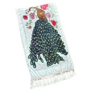 BOHO SHAWL VINTAGE LOOK unbranded burnout embellished PEACOCK print ONE SIZE